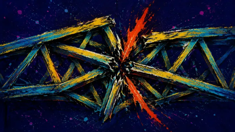 Collapsed Support An abstract truss buckles under solitary pressure, representing leadership loneliness and fear thatN