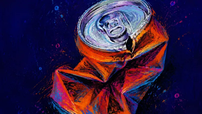 Unopened Night A crushed unopened drink can, symbolizing an evening withheld while one romantic message is treated