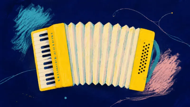 Unfolded Bellows An accordion restored to an open, balanced form, representing honest uncertainty held within clear