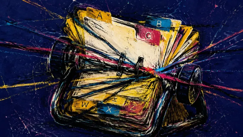 Contacts Without Contact A crushed contact-file carousel bound by chaotic lines, representing longing, self-editing, and a fr
