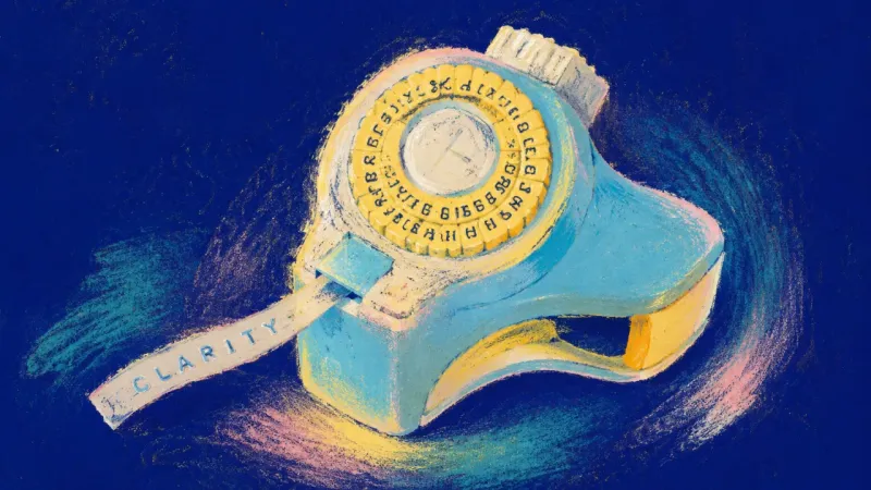 Reclaimed Definition A restored label maker with an orderly dial and unbroken strip, symbolizing self-trust beyond an old