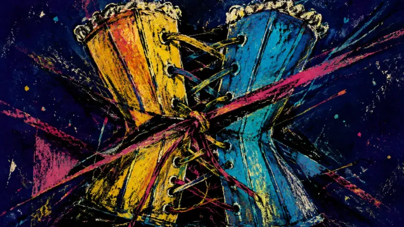 Corset of Comparison A corset is cinched into a tangled form, representing self-editing and sibling rivalry driven by the