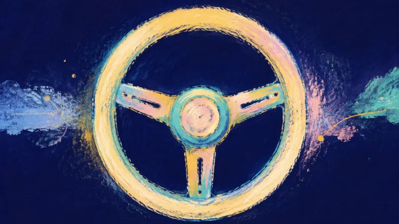 Steady Direction An abstract steering wheel restored to an open, balanced shape, representing direction built through