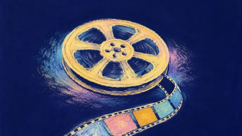 Truth Unspooled A restored film reel releases one orderly strip, symbolizing grief held alongside evidence, clear