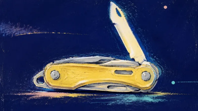 A restored multitool with one implement extended, symbolizing self-trust, a chosen criterion, and C