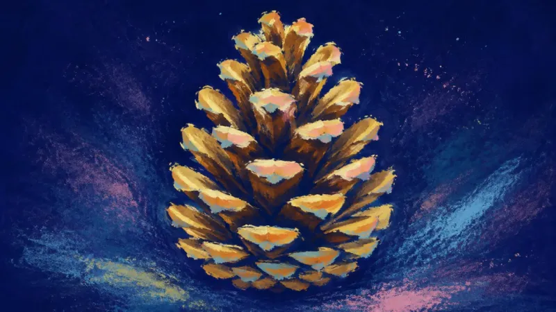 Memory in Proportion A restored pinecone with orderly open scales, representing grief integrated into clear, self-res