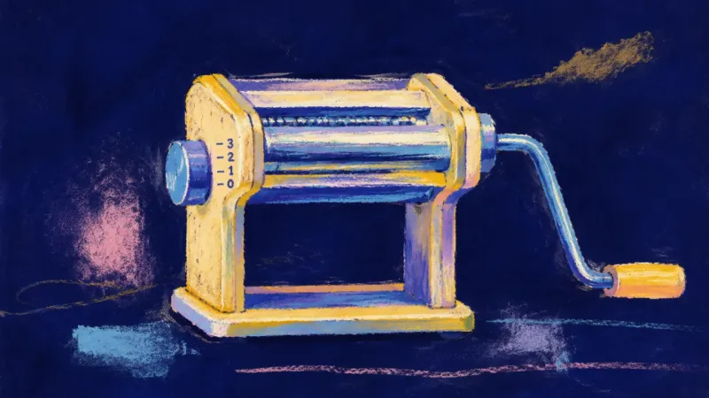 Measure of Enough A restored pasta machine with aligned rollers and a released crank, symbolizing bounded effort, self