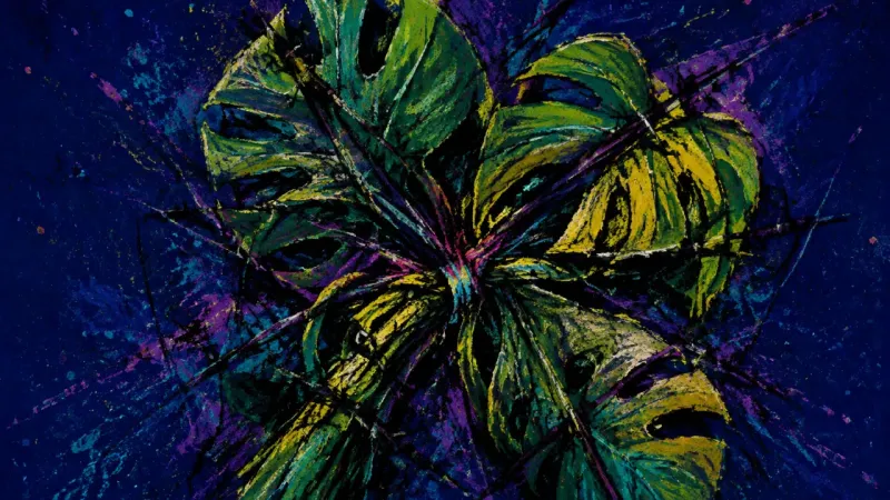 A constricted monstera plant represents post-breakup belonging anxiety; tangled leaves show