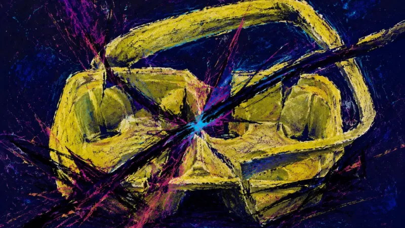 Compartment Collapse A collapsed cup carrier tangled in heavy lines represents social momentum displacing errands and so