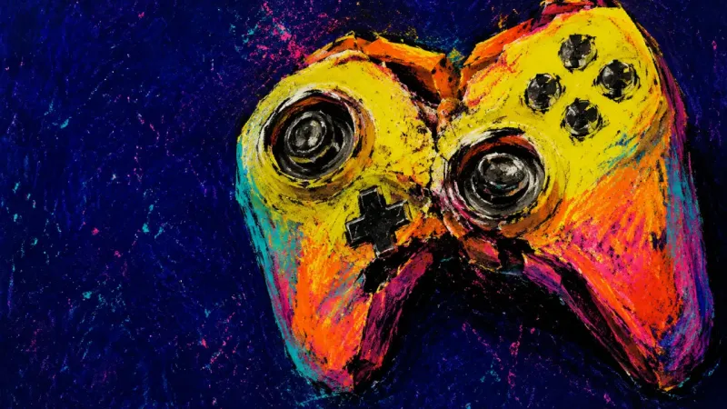 A game controller crushed around jammed sticks and crossed triggers, symbolizing how effortless‌
