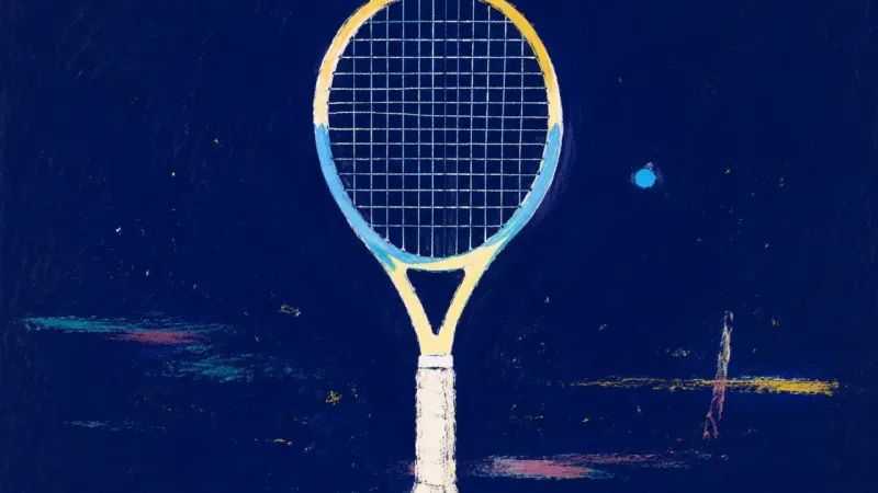 Chosen Return A restored tennis racket with an orderly string grid, representing clear boundaries, chosen replies,