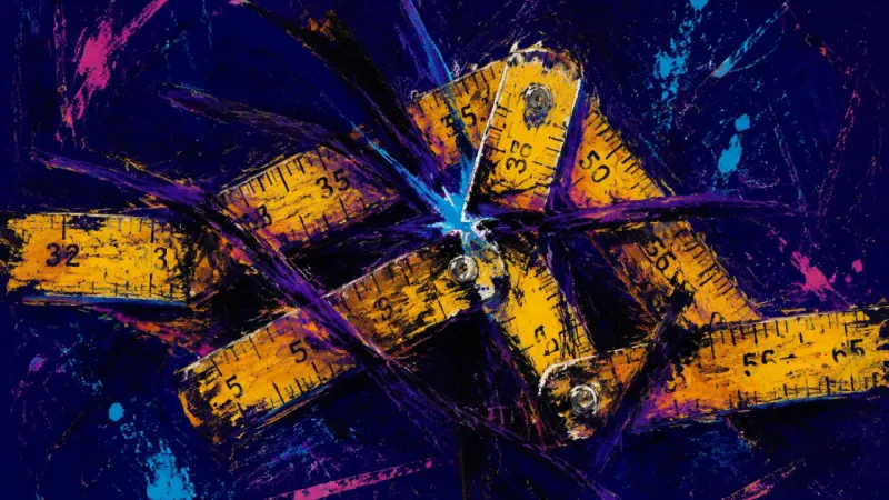 Measured Collapse A folding ruler crushed into a chaotic knot, representing workplace intimacy that lacks clear.