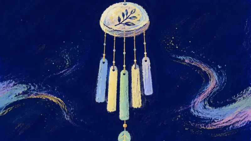 An abstract wind chime restored to clear rhythm, symbolizing a daughter staying connected to both202