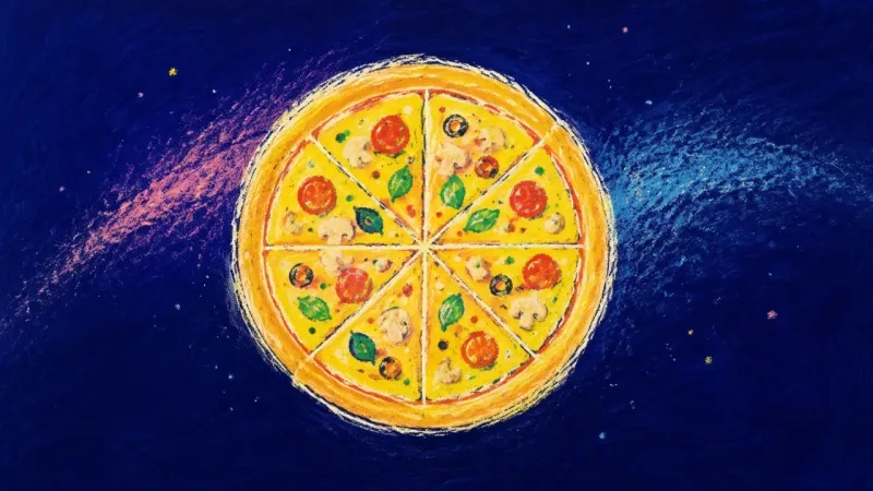 Fair Share Restored A restored pizza with balanced slices represents friendship participation shaped by honest limits, s