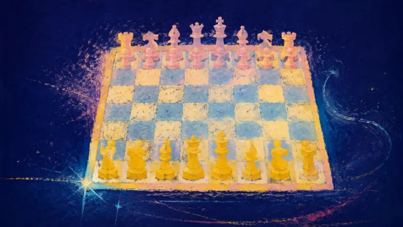 An ordered chessboard representing grounded self-trust after replacing endless side-hustle prep with