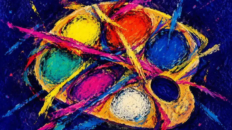 Compressed Craft A palette crushed by tangled marks, representing status pressure and the loss of contact with hands