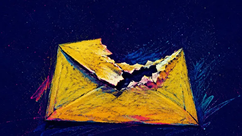 A torn envelope symbolizing hesitation about contacting a possible relative and fear of emotionalex