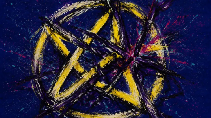 Pentacle Under Pressure An abstract pentacle crushed by tangled pressure, representing guilt, over-responsibility, and the