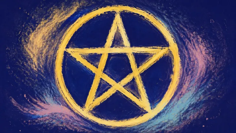 Pentacle in Balance An abstract pentacle restored to balanced order, representing guilt-free rest and a sustainable