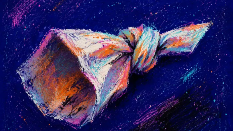 A twisted pillowcase with a cinched opening, symbolizing the post-breakup pull between seeking