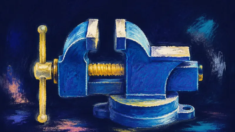 A restored bench vise with aligned jaws and an orderly mechanism, representing confidence rebuilt by