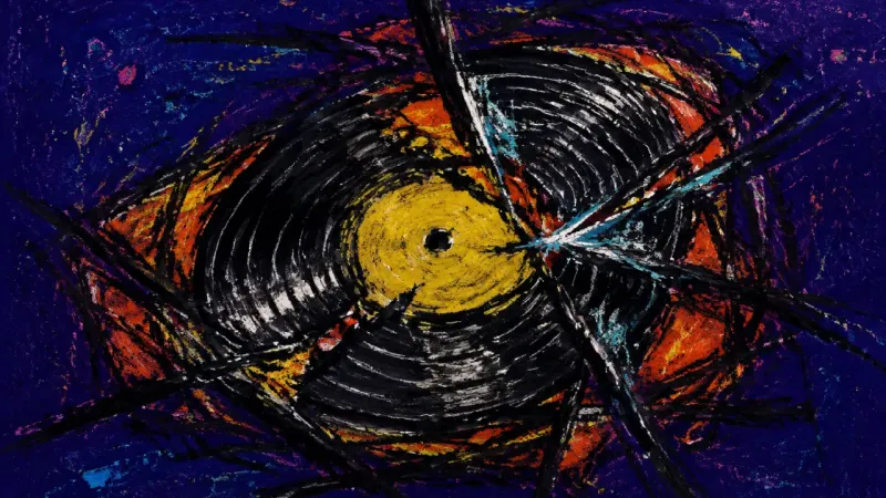 A phonograph record warped and crowded by tangled marks, representing anxiety about changing one's##