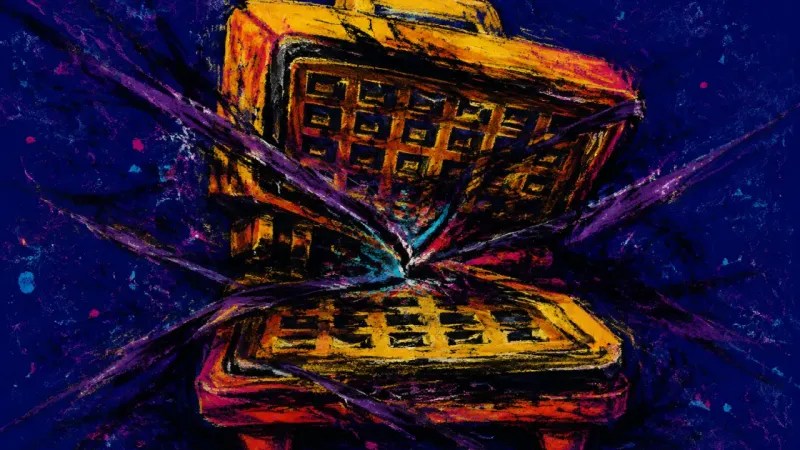 A crushed waffle maker represents boundary backlash, showing how fear and pressure overwhelm a