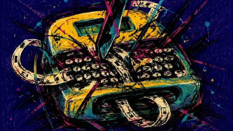 Blocked Copy Loop An abstract label maker trapped in repeated edits, symbolizing perfectionism that delays a side