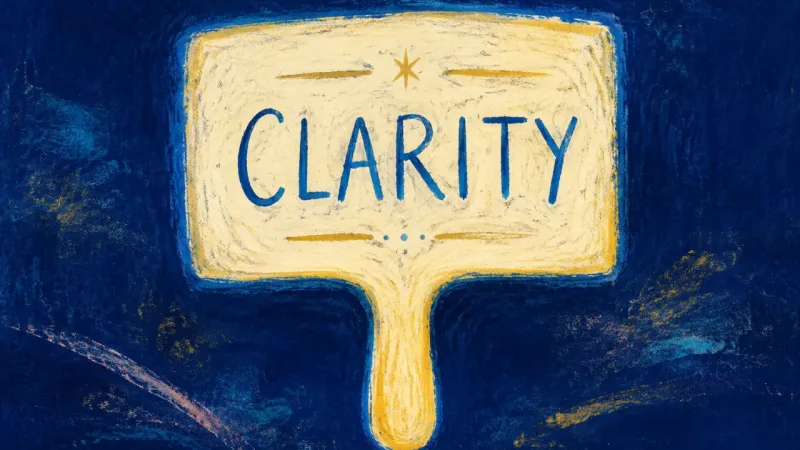 An abstract placard restored to an open, balanced form, representing clear self-advocacy after once-