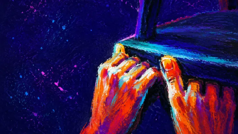 Permission Still Pending Two hands grip a desk chair until the edge bends, reflecting the tension of waiting for motivation,