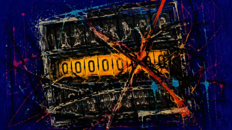 The Edited Voice A split-flap display compressed into a tangled block, symbolizing self-editing and fear of losing