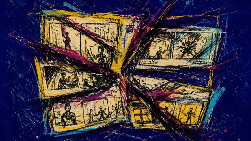 Narrative Under Pressure A collapsed storyboard represents the pressure to make a relationship look secure before unresolved