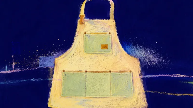 A restored work apron with released ties and orderly pockets, representing realistic commitments, ​​
