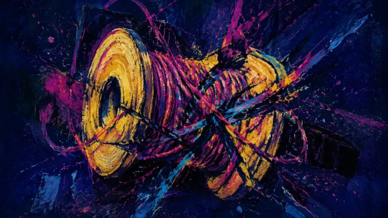 Wound Tension A spool trapped in its own winding, representing emotional withholding, repetitive analysis, and the