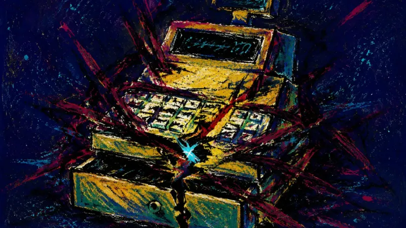 Crushed Exchange A crushed cash register representing the pressure of family resources, conditional support, and 0
