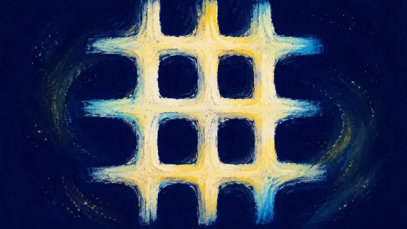 A lattice opening into shared paths, representing a shift from personal control toward clear shared#