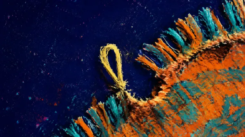 The Frayed Interval A sofa throw with its fringed edge picked apart, symbolizing the strain of waiting for old