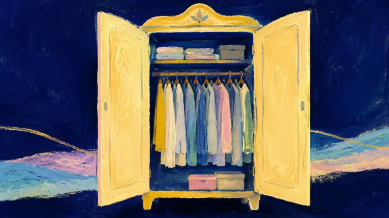 Wardrobe Unbound An abstract wardrobe restored to open order, representing personal style reclaimed from approval-se,