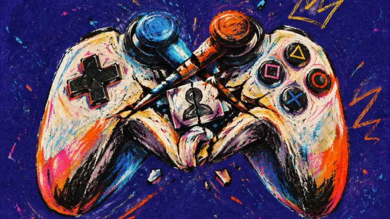 Borrowed Control A game controller crushed around its profile button, reflecting the guilt of withdrawing shared