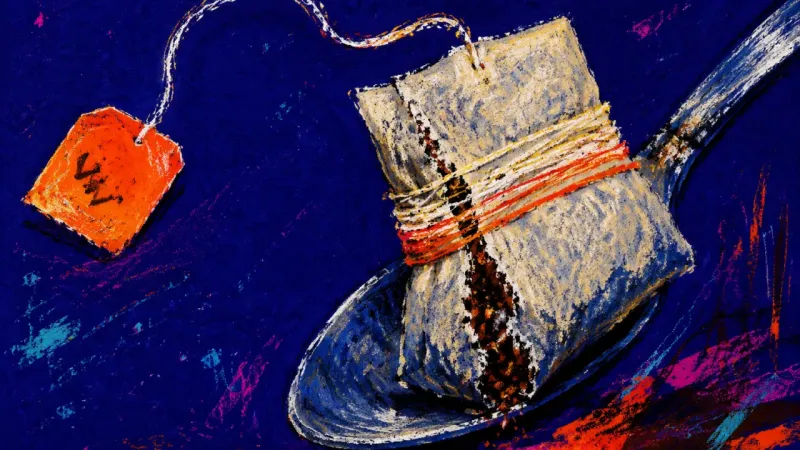 The Unstarted Hour A tea bag twisted around a teaspoon until it tears, symbolizing how one delayed task can stall an