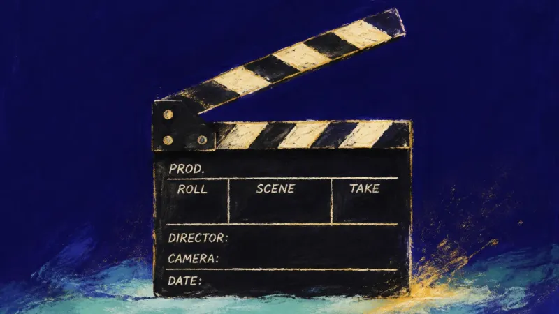 The Restored Take A restored clapperboard with orderly fields, showing one bounded action returning focus, proportion,