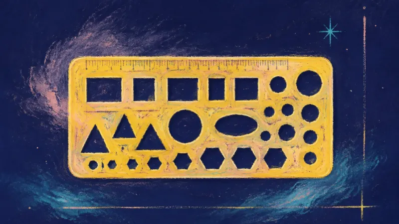 Proof Finds Form A restored drafting stencil with orderly guides, symbolizing self-trust and visible first evidence