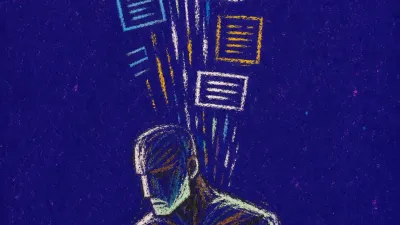 A solitary figure with braced shoulders under a high desk shadow, marked by downward lines of approval and pressure