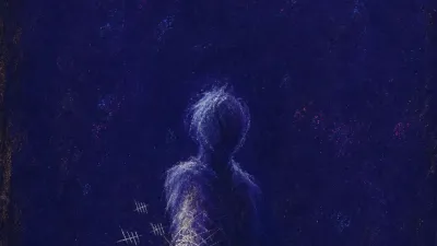 A solitary figure with one hand extended, ledger marks wrapping the wrist like thread and tightening into pale lines