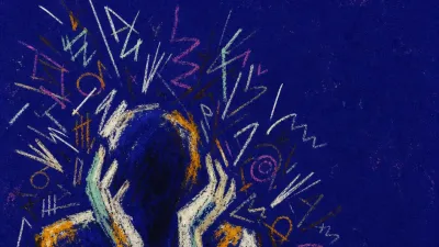 A solitary figure with tight shoulders surrounded by raised hands and overlapping speech lines pressing inward from all sides