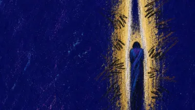 Access pressing further in A solitary figure in a narrowing doorway as reaching hands and glowing messages press inward around the shoulders