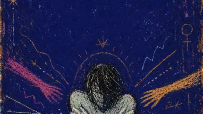 Pressure against your limits A solitary figure with crossed arms as glowing message threads and reaching hands press inward against a pale boundary line