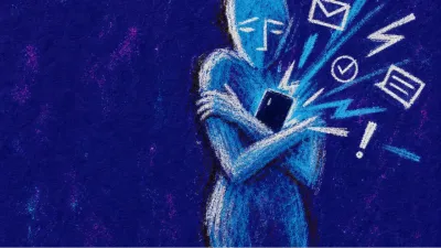 Alerts pressing past boundaries A solitary figure at a doorway with crossed arms as bright phone alerts press inward against the chest and shoulders