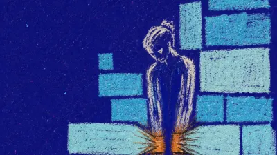 A solitary figure with narrowed shoulders as glowing calendar blocks press into the wrists and box the body in.