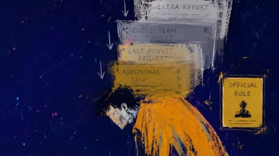 A solitary figure under stacked task panels, shoulders lowered as cool grey layers settle above an unchanged title badge